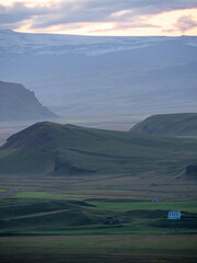 Amazing evening view from the Dyrholaey peninsula, Atlantic ocean.