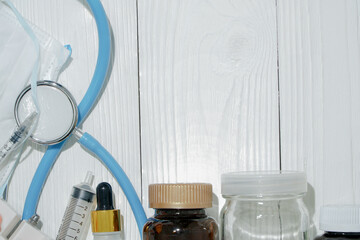 Dental care idea on white wood surface with space for text.