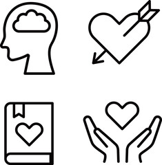 心理学のアイコンセット／脳みそ／ハート／気持ち／感情