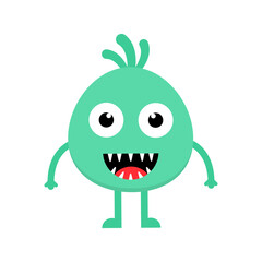 Cute cartoon baby monster. Kawaii scary funny baby character flat icon. Happy Halloween vector illustration isolated on white background.