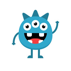 Cute cartoon baby monster. Kawaii scary funny baby character flat icon. Happy Halloween vector illustration isolated on white background.