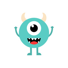 Cute cartoon baby monster. Kawaii scary funny baby character flat icon. Happy Halloween vector illustration isolated on white background.