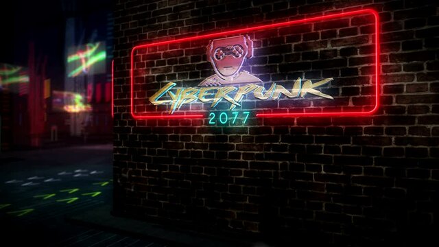 Cyberpunk hologram and neon. Futuristic style introduction animation. Modern abstract art 3d rendering intro with glitch effect. Cyber crime, darkweb game and future gaming night city concept.