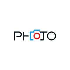 Photo word concept with camera, creative logo design.