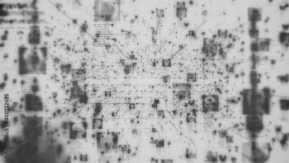 Poster social network concept with a stream of unrecognizable people portraits connecting each other with l