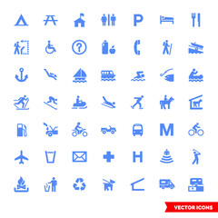 Map symbols icon set of color types. Isolated vector sign symbols. Icon pack.