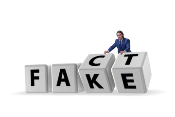 Face or fact concept with turning cubes
