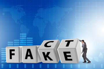 Face or fact concept with turning cubes