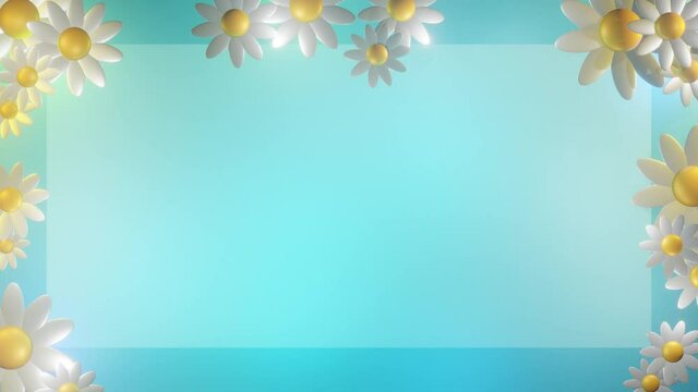 Beautiful floral spring border animation with looping motion. Daisy flower frame 3d rendering animation. Empty space for copy paste text.