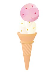 コーンに入ったピンクと白のダブルのアイスクリーム