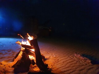 Campfire in Bahariya desert in Egypt