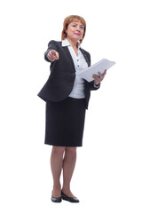 Corporate businesswoman reading official documents