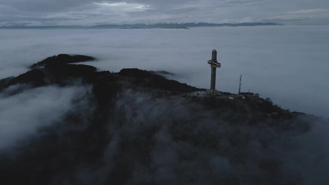The Millennium Cross, one of the tallest crosses in the world, located in Skopje, Macedonia, Vodno mountain.
