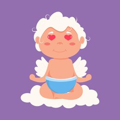 Valentine Cupid love playfully angel. Cute boy and girl cupid. Flying angel love meditation. Lover yoga cupid.