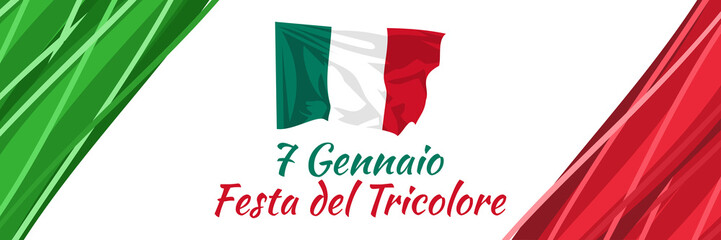 Translation: January 7,  Tricolour Day (Festa del Tricolore)  vector illustration. Suitable for greeting card, poster and banner.