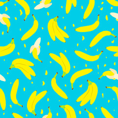 Fototapeta premium Banana pattern fruit flat seamless blue background