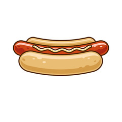 Hot hot dog with sausage. Fast food. Vector.