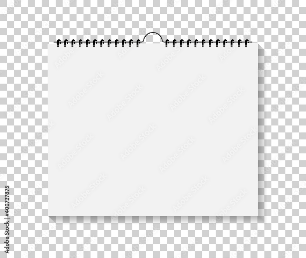 Poster wall calendar. notepad with spiral bound. mockup of sketchbook isolated on transparent background. n