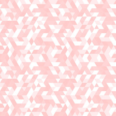 Geometric pattern with pink and white triangles. Geometric modern ornament. Seamless abstract background