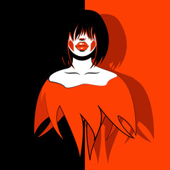 Portrait of a girl in orange tones. Vector illustration.