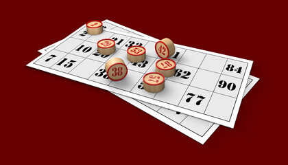 3D rendering  Neapolitan bingo numbers on red table