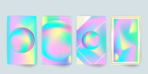 Colorful holographic gradient poster template. Fluid colors cover set.