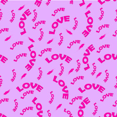 Plush lettering Love on a pink background. Seamless design for Valentine's Day. For postcards, holiday packaging, textiles and backgrounds. Vector illustration.