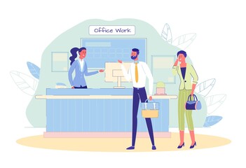 Receptionist Meeting Man Woman Worker at Reception