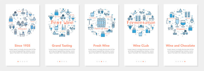 Vertical five banners with line concept of winemaking - grand tasting and wine club