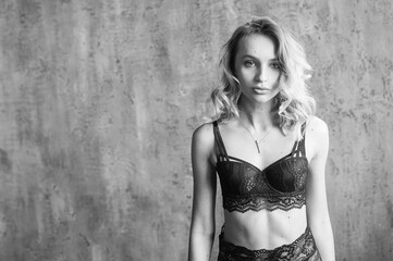 Fototapeta premium Perfect young woman in sexy black lingerie