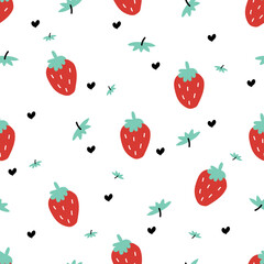 Seamless pattern with cute cartoon strawberry for fabric print, textile, gift wrapping paper. colorful vector for kids, flat style