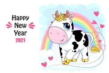 Obraz premium Vector Ox. Hand drawn cute cow.