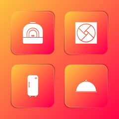 Set Oven, Ventilation, Refrigerator and Covered with tray icon. Vector.