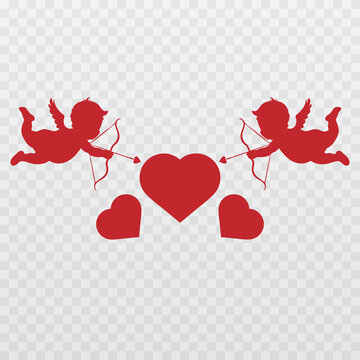 Vector angel with an arrow of love. Arrow of love png. Love angel png. Cupid, Cherub. Angel for Valentine's Day. Isolated background. Vector image.