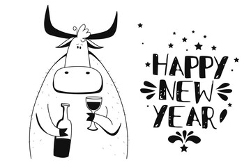 Vector Ox. Hand drawn cute cow