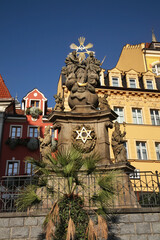 Fototapeta na wymiar Column of Holy Trinity - Plague pillar in Karlovy Vary. Bohemia. Czech Republic