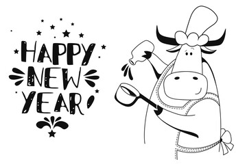 Vector Ox. Hand drawn cute cow