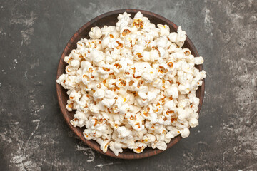 top view fresh popcorn on dark background snack color cips darkness corn movie