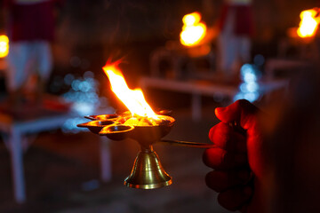 Arati fire during the ceremony in Rishikesh, India