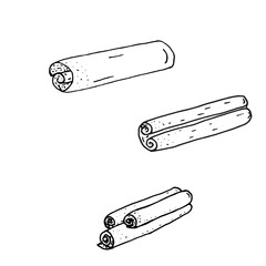 Set of cinnamon doodle style, black lines on a white background. Vector illustration.