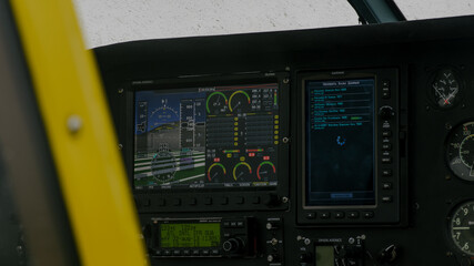 Dashboard, sensors of a small aircraft aircraft close-up.