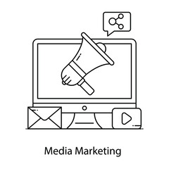 
Media marketing icon in flat outline style 

