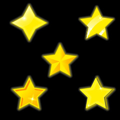 Fototapeta premium Vector set of sparkling golden stars on the black background