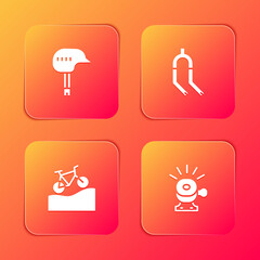 Set Bicycle helmet, fork, Mountain bicycle and bell icon. Vector.