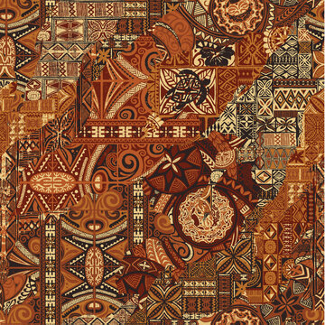 Hawaiian style tapa fabric patchwork abstract vintage vector seamless pattern 