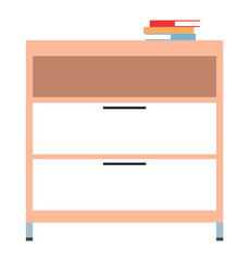 Chest of drawers with books isolated on white background. Furniture for a medical office. Equipment for design laboratory, clinic, hospital, pharmacy. Shelves for storing documents and medical tools