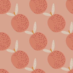 Decorative seamless pattern in pink color with orange fruit simple silhouettes. Food artwork.