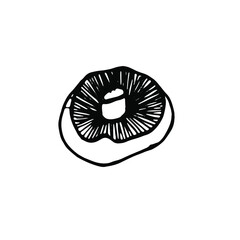 Doodle mushroom. Hand drawn monochrome ink illustration. Vector forest mushroom on white background. Design for culinary books, seasonal menu, prints.
