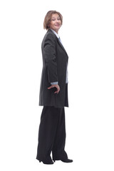 Obraz na płótnie Canvas Happy businesswoman wearing grey suit standing with crossed arms, laughing