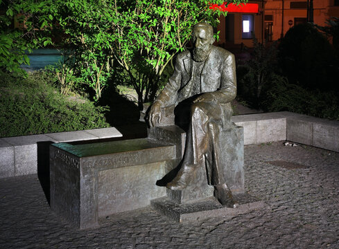 Bench of Jozef Ignacy Kraszewski at Freedom square in Biala Podlaska. Poland
